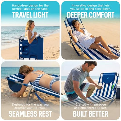 Ostrich Beach Lounge Chair, Folding & Reclining Outdoor Chaise Lounger, Blue/White Striped - Portable Adjustable Recliner Chair for Lawn, Pool, Patio, Garden, and Yard - color: Striped, style: Standard Chaise