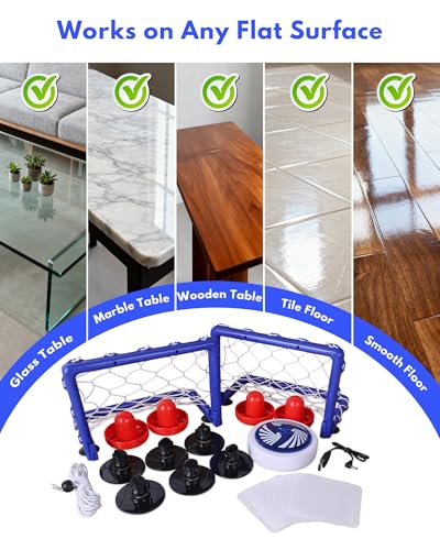 Rechargeable Tabletop Air Hockey – Elastic Rope Rebound Boundaries with Adjustable Size, 2–4 Player Indoor Hockey Game with LED Pucks, Fun Party & Gift Idea
