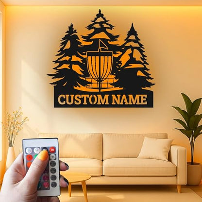 Custom Disc Golf Basket Led Light Metal Wall Art Personalized Gift for Disc Golfers Outdoor Decor for Enthusiasts