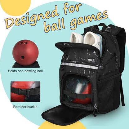Goloni Bowling Backpack,Single Ball Bowling Bag with Shoe Compartment Up to Size 16,Bowling Bag with Padded Ball Holder - color: Black and White