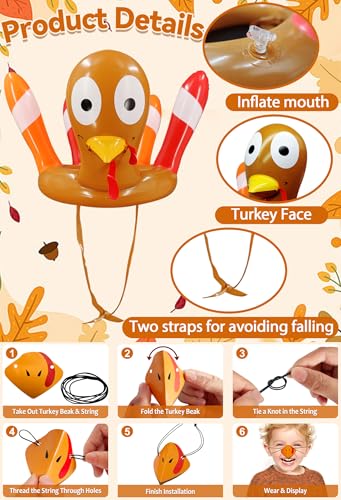2 Pack Thanksgiving Ring Toss Games Toys for Kids Thanksgiving Inflatable Turkey Hats Toss Games Thanksgiving Family School Party Favors Decor Indoor Outdoor Party Game(2 Turkey Hats, 8 Rings)