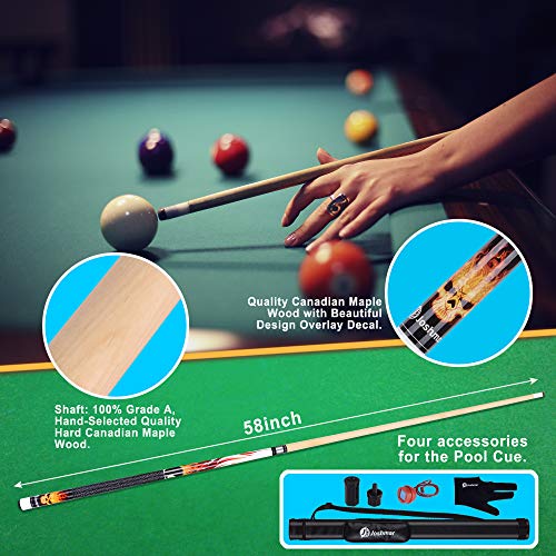 Joshmar Pool Cue Stick 58" – 2-Piece Canadian Maple Billiard Cue 19oz, 13mm Tip, Includes Hard Case, Glove & Chalk – Complete Set for Beginners, Adults & Gift