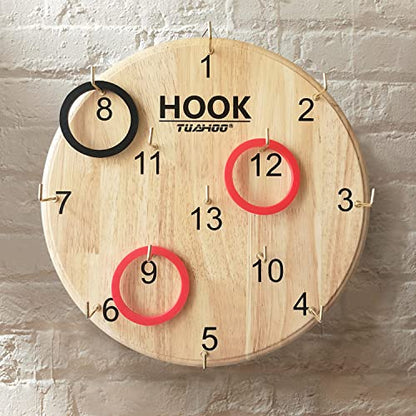 Hanging Ring Toss Game for Kids Adults Indoor Outdoor Family Fun, Wooden Board Wall Game, Hookey Ring Tossing Game for Yard, Party, Office, Backyard, 12 Inch