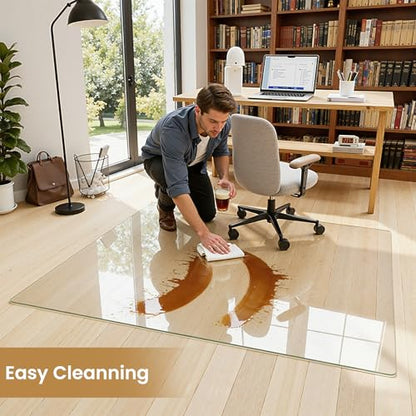 48"x60" Chair mat for Carpet, Tempered Glass Office Chair Mat with Round Corner, Desk Chair Mat for Carpet/Hardwood Floor-with 6 Anti-Slip Pads - size: 48x60