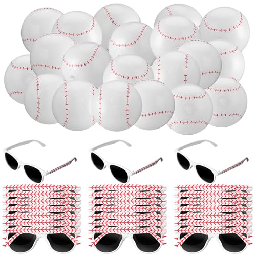 48 Pcs Inflatable Baseball Beach Balls with Glasses Sport Party Favors 12 Inch Themed Inflatable Ball Birthday Decorations Team Gift Summer Pool Party Supplies for Goodie Bag - style: Baseball