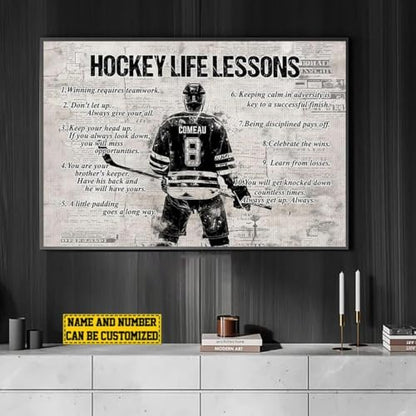 Personalized Hockey Life Lessons Canvas, Custom Hockeys Poster Print, Motivational Hockey Gift For Boys, Men, Hockeys Players - color: Design 08