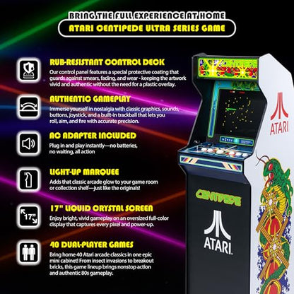 Arcade Classics - Atari Centipede Ultra Series Game Machine, 40 Games, 17" Liquid Crystal Screen - Indoor Cabinet, Retro, Gaming Console, Basement Decoration, Man Cave - style: Centipede Ultra Series