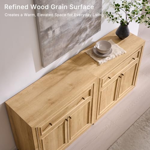 ACCOHOHO Modern Farmhouse Buffet Cabinet, 31.5" Sideboard Credenza, Modular Storage Cabinet with Framed Panel Fronts, Adjustable Shelves & Dual Base Design, Natural Oak - color: Natural Oak, size: 1 Piece