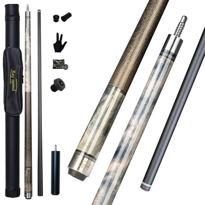 Glass Fiber Pool Cue with Case Canadian Maple Wood Pool Stick Low Deflection Cue Stick Pool Cue Kit with Case,Gloves,Tips and Extension - color: Grey