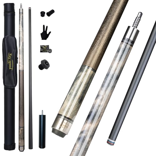 Glass Fiber Pool Cue with Case Canadian Maple Wood Pool Stick Low Deflection Cue Stick Pool Cue Kit with Case,Gloves,Tips and Extension - color: Grey