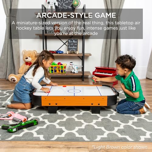 Best Choice Products Portable Tabletop Air Hockey Table for Game Room w/ 100V Motor, Electric Fan, 2 Strikers, 2 Pucks - color: Black Walnut