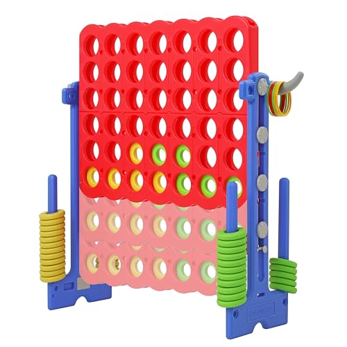 SDADI Height Adjustable Giant 4 in a Row Connect Game, 2-in-1 Jumbo 4-to-Score Game with Ring Toss Game Set, Indoor Outdoor Yard Game Party Game for Kids Adults and Family, Blue - color: Blue