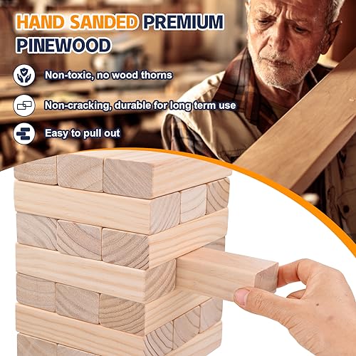 Megwoz Giant Tumble Tower Games for Kids and Adults 57 Blocks New Zealand Pine Wooden Blocks Stacking to Over 4.2FT Family Game for Indoors Outdoors Yard Games for Family - size: L-Over 4.2FT