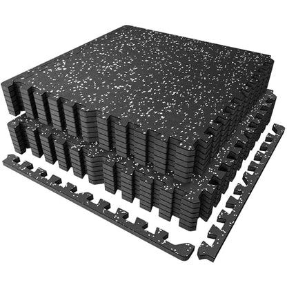 PRAISUN 0.56" Rubber Top Gym Flooring, Heavy Duty Interlocking Gym Mats for Home Gym, Non-Slip Workout Mat, 24 x 24in Large Gym Floor Mat, Protect Floors from Weights & Equipment, 48 Sq Ft, Black/Grey - size: 12 Tiles (48 Sq Ft)