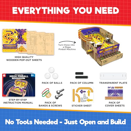 Doctor Jupiter Pinball Machine STEM Kit for Kids Ages 8+ | Birthday Gift Ideas for Boys & Girls | Build Your Own Mega Pinball Arcade Game for 8, 9, 10, 11, 12, 13, 14 Years Olds