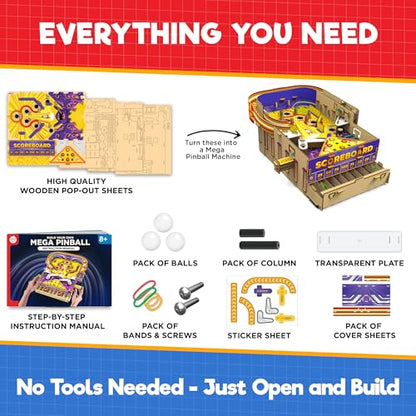 Doctor Jupiter Pinball Machine STEM Kit for Kids Ages 8+ | Birthday Gift Ideas for Boys & Girls | Build Your Own Mega Pinball Arcade Game for 8, 9, 10, 11, 12, 13, 14 Years Olds
