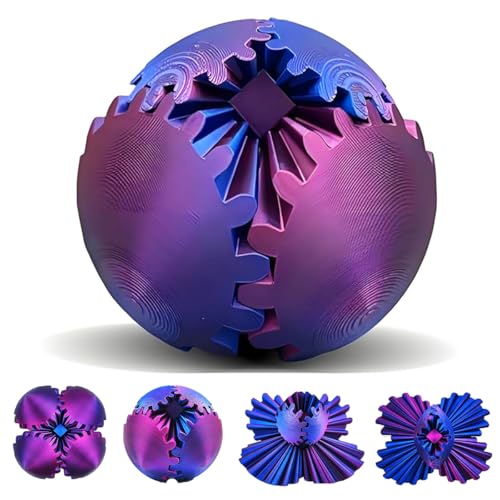 Gear Sphere, 3D Printed Gearsphere - The Steampunk Whirling Wonder Fidget Gear Ball, Gearsphere Cube Fidget Toy for Office and Home, Stress Relief Cool Stuff Toys Gift for 3+ Kids Adult (Purple) - color: Purple