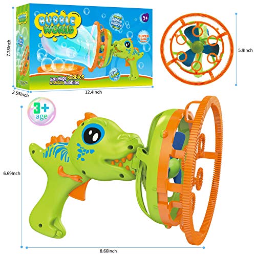 IFLOVE Dinosaur Bubble Gun for Kids 3-8, Bubble Machine Blower Toy (Green) | Bubble-in-bubble effect， Easy-Grip Dinosaur Bubble Gun Fills Summer Playtime and Party Favors With Colorful Bubbles - color: Green