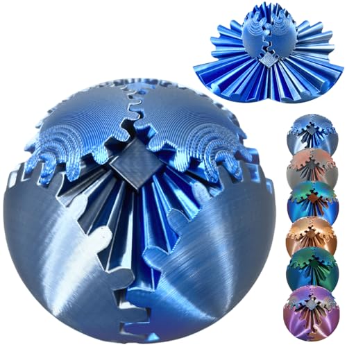Gear Ball 3D Printed Spin Ball Cube Fidget Toys, Gear Sphere Fidget Toy, GearSphere Desk Toy Stress Fidget Balls, Fidgets Spinners for Adults & Kids Anxiety Relaxing (Laser Silver Blue, 2.3 Inch) - color: Laser Silver Blue, size: 2.3 Inch