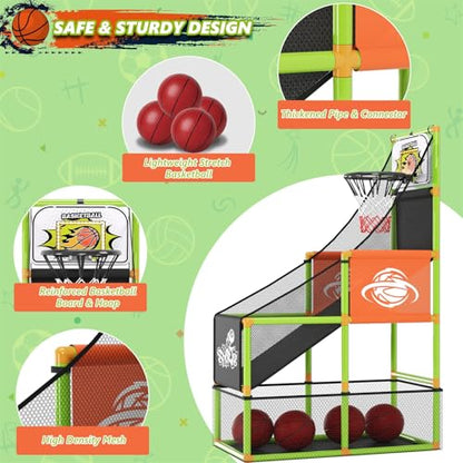 Arcade Basketball Game Set with Electronic Scoreboard&LED Light: Boy Toys Basketball Hoop Indoor Outdoor with 4 Balls & Air Pump Sports Carnival Games Christmas Birthday Gifts for Kids 3-12 Years Old - style: Green Scoring Basketball Hoop