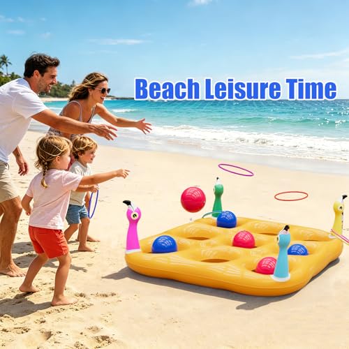 Flamingo Pool Toys Games Set, 2-in-1 Giant Inflatable Tic Tac Toe Float Game & Ring Toss Game with 10 Balls & 6 Rings, Outdoor Summer Fun Beach Yard Swimming Pool Games for Adults Teens Kids 6+ - style: Flamingo