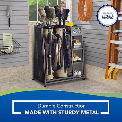 Suncast Golf Bag & Golfing Equipment Heavy-Duty Metal Organizer Rack w/ 3 Storage Shelves