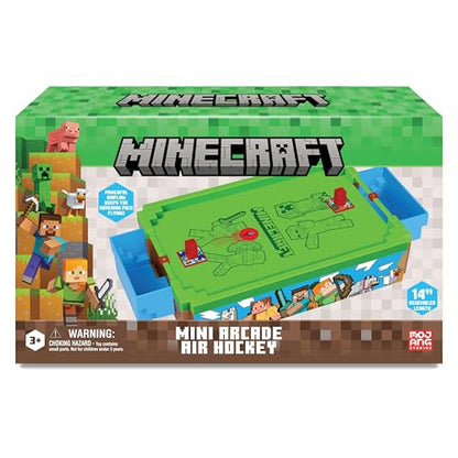 Minecraft: Mini Arcade Air Hockey - Overworld - 14" Motorized Tabletop Game, Iconic Sounds, Customizable Pushers, Licensed, Adults- Kids 3+, 2 Players