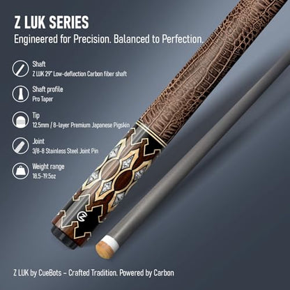 Z LUK Carbon Fiber Pool Cue Stick, Low Deflection Billiard Cue Sticks 12.5mm Tip, Professional Pool Stick for Adults with 3/8-8 Stainless Steel Joint - color: Copper Viper