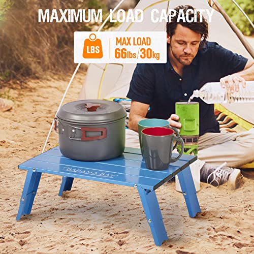 Old Bahama Bay Ultralight Aluminum Mini Table, 66lbs/30kg Weight Capacity, Foldable Small Beach Table with Retractable Legs, Suitable for Picnic Camping Outdoor Hiking - color: Blue