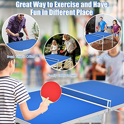 Gotoplay Folding Table Tennis, Portable Ping Pong Table Game Set with Net, 2 Paddles & 2 Balls, Outdoor Indoor Table Tennis Table for Kids Junior Adult, 60 x 30 x 30 Inches, Assembly Free