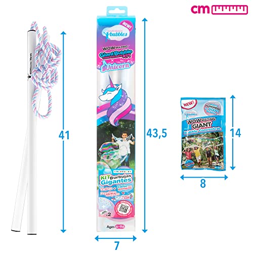 WOWMAZING Giant Bubble Kit: Unicorn - Incl. Wand, 2 Big Bubble Concentrate Pouches and 8 Sun-Activated Magical Stickers | Outdoor Toy for Kids, Girls | Bubbles Made in The USA - Unicorn Kit - style: Unicorn