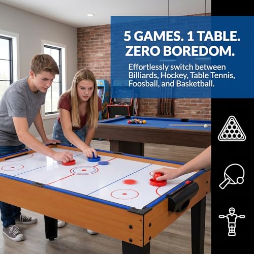 5-in-1 Multi-Game Table - Billiards, Push Hockey, Foosball, Ping Pong, and Basketball, Game Table Combo for Home Game Room Or Entertainment Space, Brown - size: 5-in-1 Multi-Game Table Brown