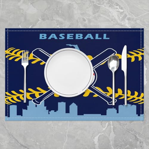 Erosebridal Baseball Placemats Set of 4 for Boys,Kids Softball Place Mats 12x18 inch,Red Black Baseball Player Table Mats,Sports Game Table Place Mats for Kitchen Table - color: Tampa Bay
