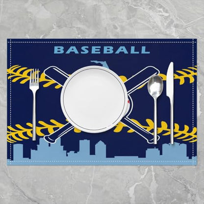Erosebridal Baseball Placemats Set of 4 for Boys,Kids Softball Place Mats 12x18 inch,Red Black Baseball Player Table Mats,Sports Game Table Place Mats for Kitchen Table - color: Tampa Bay