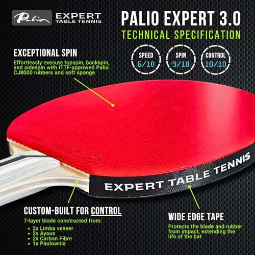 Palio Expert 3.0 Table Tennis Racket & Case | ITTF Approved High-Performance Ping Pong Rackets for Beginners | Maximum Spin & Control - style: Set of 2 Rackets