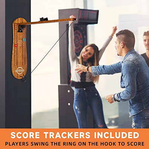 Ring Toss Game for Adults, Outdoors Games, Wall Mounted Hook and Ring Game with Foldable Arm - color: Wood