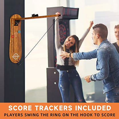Ring Toss Game for Adults, Outdoors Games, Wall Mounted Hook and Ring Game with Foldable Arm - color: Wood
