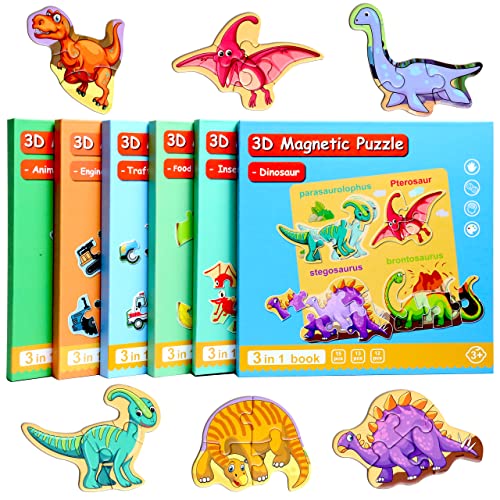 Magnetic Puzzles for Kids Ages 3-5, Travel Toddler Puzzles, Dinosaur Activities Toy for Boys & Girls 3 4 5 6 yo - Learning Magnet Gift for Road Trip - style: Dinosaur