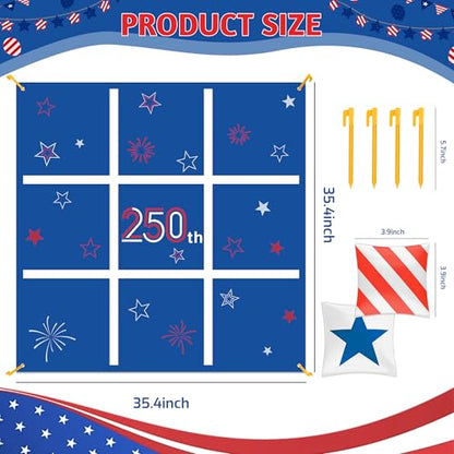 Independence Day Bean Bag Toss Game,250th Anniversary 4th of July Tic Tac Toe Game for Indoor Outdoor Yard Background Lawn Adults Family Night Activities 10 American Flag Stars Bean Bags - color: Independence Day