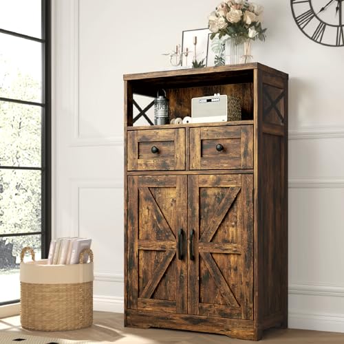 Befrases Farmhouse Storage Cabinet with Drawers and Shelves, Kitchen Pantry Storage Cabinet, Floor Hutch Cupboard for Dining Living Room Home Office, Rustic Brown - color: Rustic Brown, size: 1 Pack