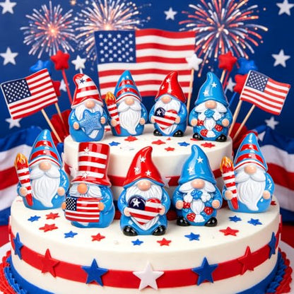 60 Pcs Patriotic Mini Resin Gnomes 6 Style 4th of July Tiny Gnomes Figures to Hide Independence Day Miniature Decor for DIY Craft Projects Party Favors and Desk Decor - style: 60Pcs-Patriotic Gnomes