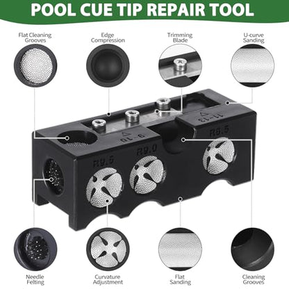11-in-1 Billiards Pool Cue Tip Shaper, Aluminum Alloy Pool Stick Tips Replacement Kit, Pool Cue Repair Kit for Billiards Enthusiastsm, Pool Cue Shaper Accessories for Replacement and Shaping Cue Tips
