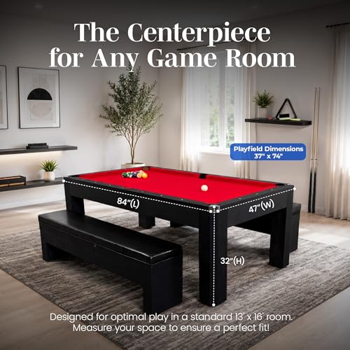 Hathaway Pool Table Combo Set with Benches - color: Black and Red Felt