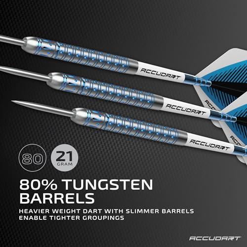 Accudart Steel Tip Dart Set 6.0 – 80% Tungsten Barrels, Gem Cut Pixel Grip, Polycarbonate Shafts, Standard Flights, 6” Synthetic Leather Case – Precision Steel‑Tip Darts