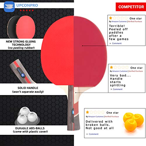 Professional Ping Pong Paddle Set - 2 Pack Premium Table Tennis Racket Set, 3 Professional Game Balls, Training Recreational Racquet Kit, Durable Handle Sturdy Rubber, Portable Carry Case Bag | table tennis balls, ping pong paddle case, indoor recreationa