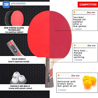 Professional Ping Pong Paddle Set - 2 Pack Premium Table Tennis Racket Set, 3 Professional Game Balls, Training Recreational Racquet Kit, Durable Handle Sturdy Rubber, Portable Carry Case Bag | table tennis balls, ping pong paddle case, indoor recreationa