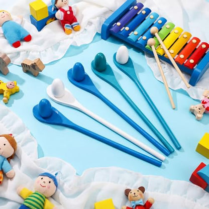 Simgoing 12 Pcs Egg and Spoon Race Game Set, Wooden Balance Relay Outdoor Yard Game for Family Easter Day Carnival Birthday Field Activity(Blue) - color: Blue