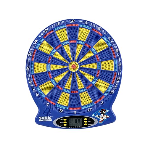 Sonic The Hedgehog Electronic Dartboard Set with Digital Scoring, Multiple Game Modes, LED Display, Soft Tip Darts Included, Indoor Family Game for Adults & Kids