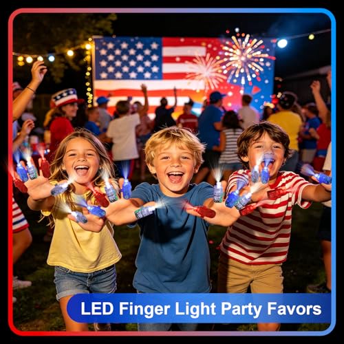 100pcs Independence Day Party Favors, LED Finger Lights for Kids, Glow in the Dark 4th of July Party Supplies, Patriotic Goodie Bag Stuffers Classroom Prizes, Carnival Concert Accessories - style: Red+Blue+White-100