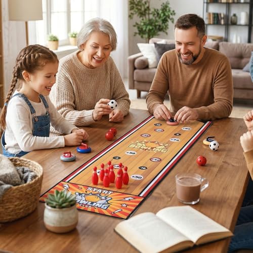 Keenso Indoor Bowling Set, Flannel Bowling Game Mat Tabletop Set 39.37 X 11.42in, Foldable No Tools Assembly with 6 Pins 6 Balls for Family Game Nights Parties